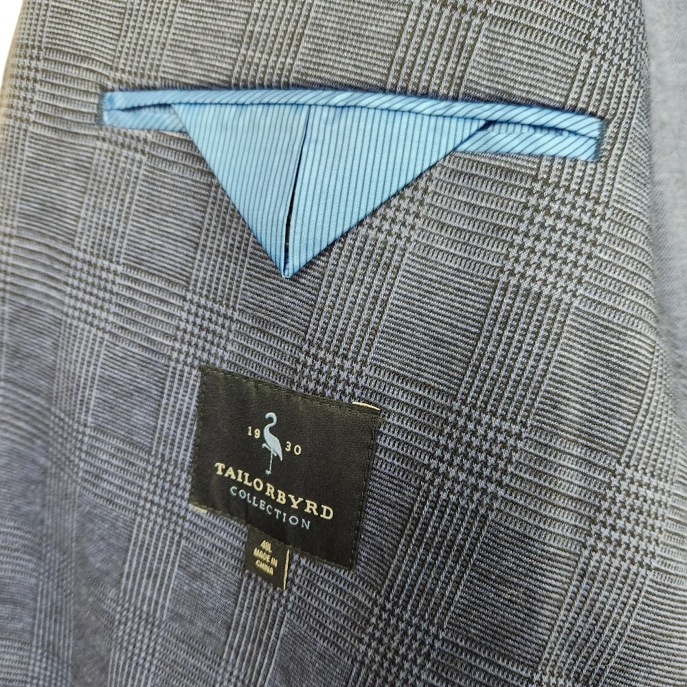 Tailorbyrd Collection NWT Denim Blue Plaid Sports Coat Blazer Mens Size 48L